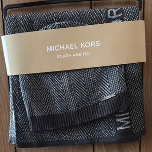 Michael Kors Black and Gray Herringbone Scarf